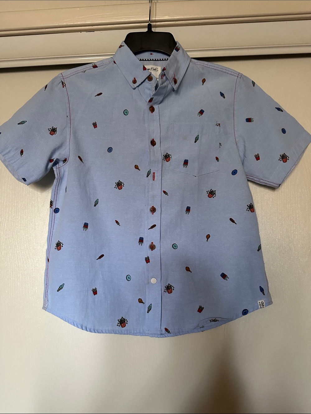 Sovereign Code Light Blue Short-Sleeve Button-Down Shirt with Multicolor Icons